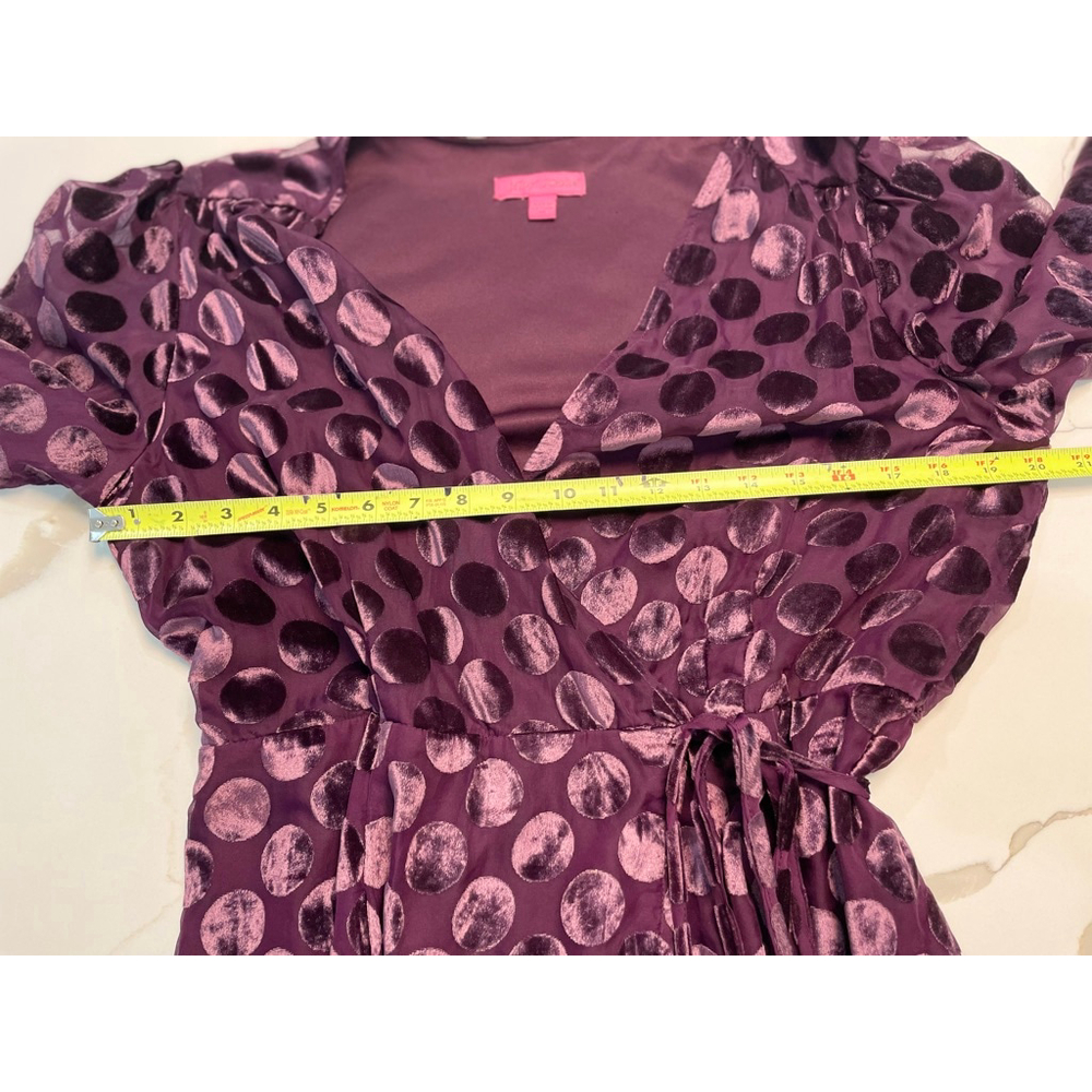 Betsey Johnson Purple Polka Dot Long Sleeve Wrap Dress - Picture 7 of 8